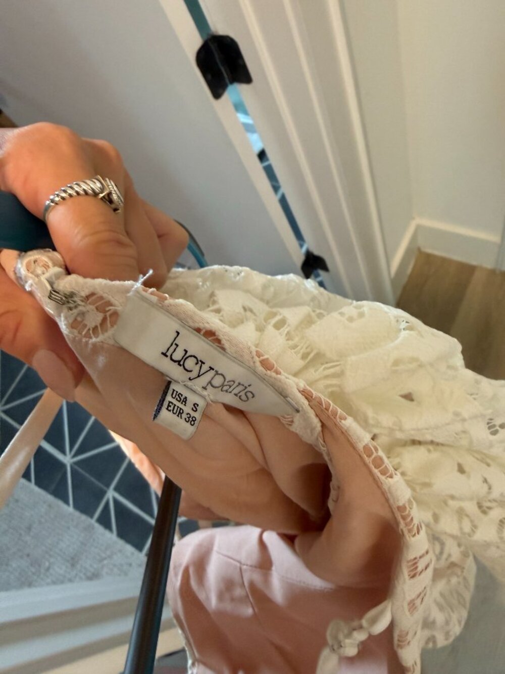 Revolve Lucy Paris Babydoll Dress in White Lace — Nude Lining (small) - Picture 5 of 5